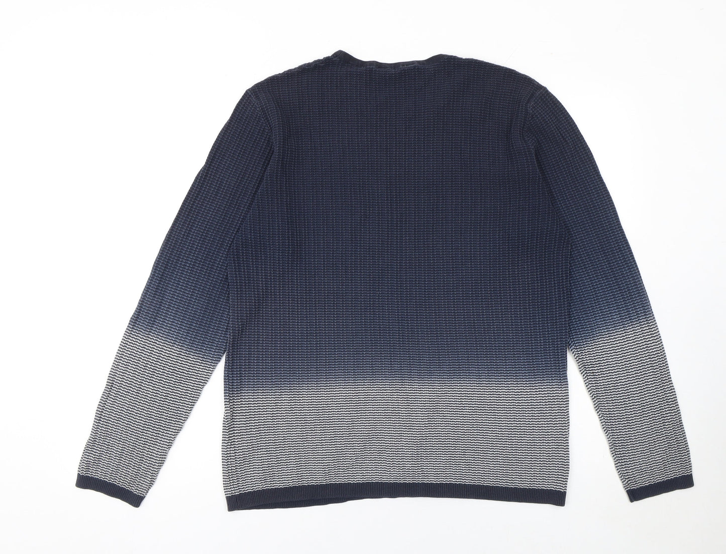 Solid Men's Blue Cotton Waffle-Knit Long Sleeve Jumper L