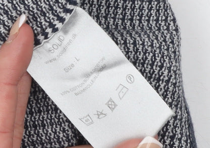 Solid Men's Blue Cotton Waffle-Knit Long Sleeve Jumper L