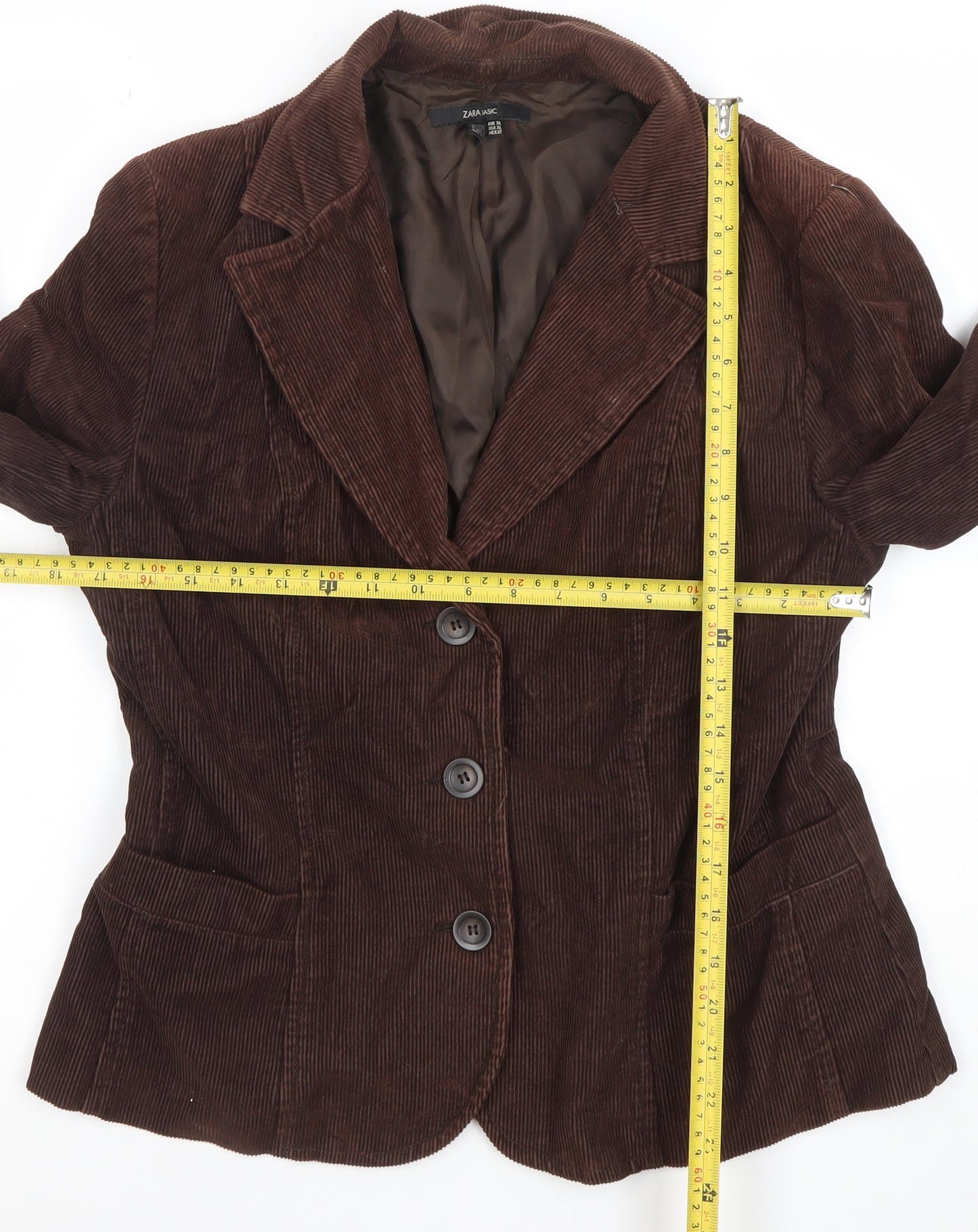 Zara Basic Women Brown Corduroy Blazer Jacket XL Classic Cotton