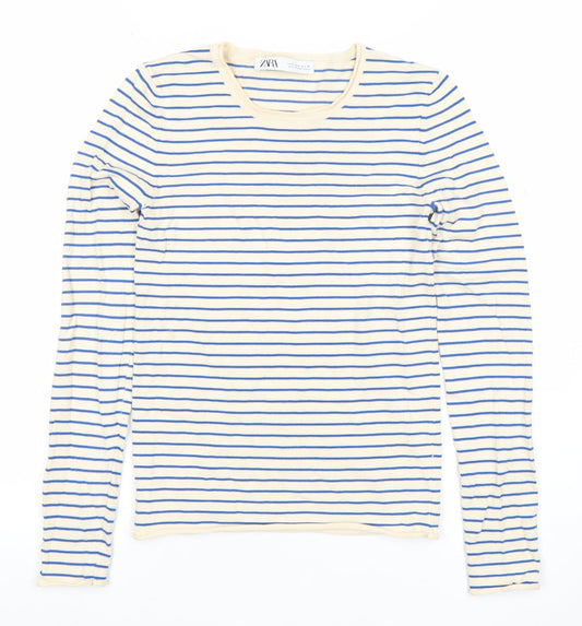 Womens UK Size S Zara Beige Basic T-Shirt