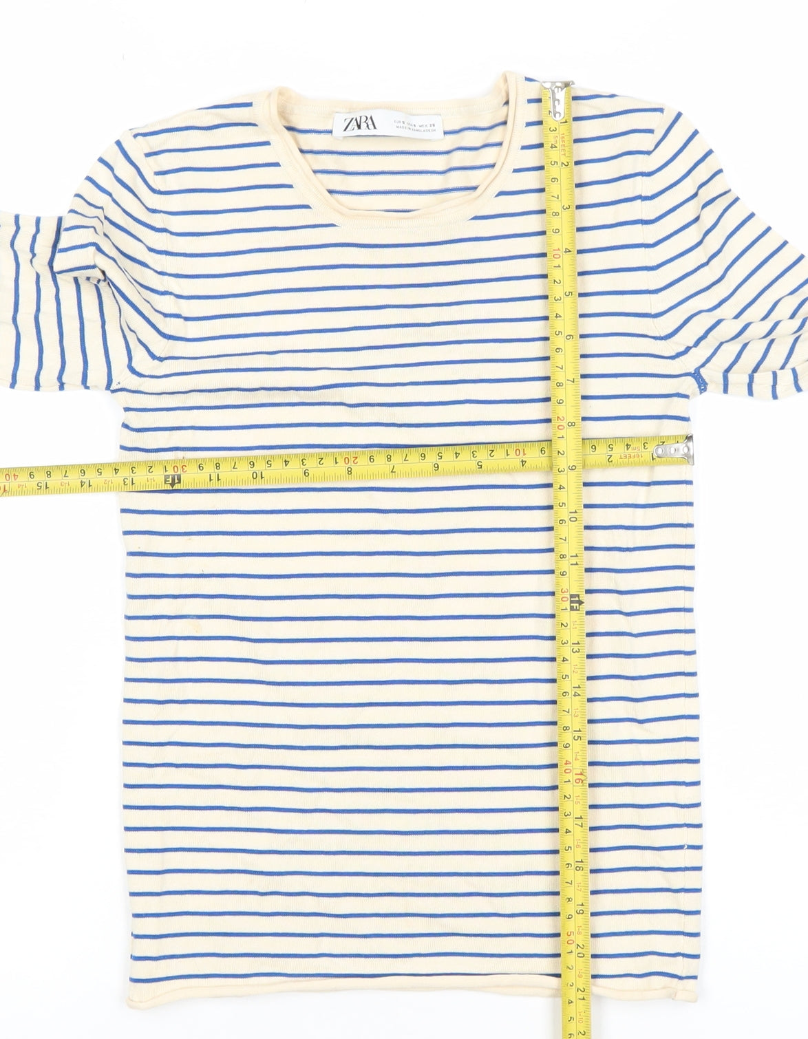 Womens UK Size S Zara Beige Basic T-Shirt