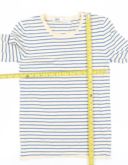 Womens UK Size S Zara Beige Basic T-Shirt