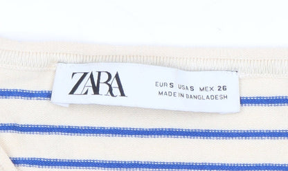 Womens UK Size S Zara Beige Basic T-Shirt