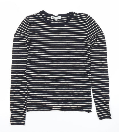Womens UK Size XS Zara Black Basic T-Shirt
