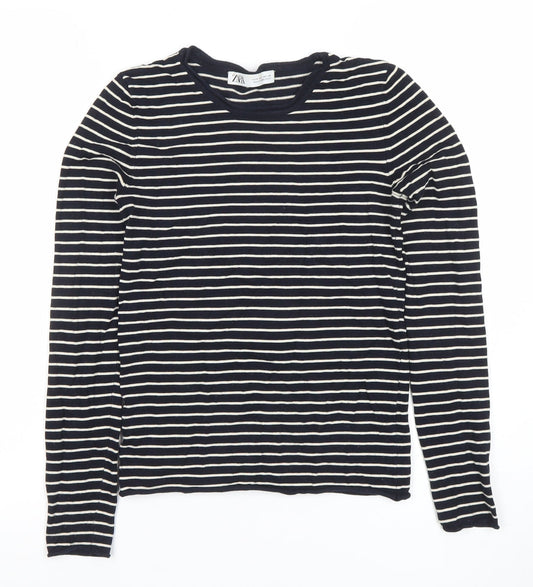 Womens UK Size XS Zara Black Basic T-Shirt