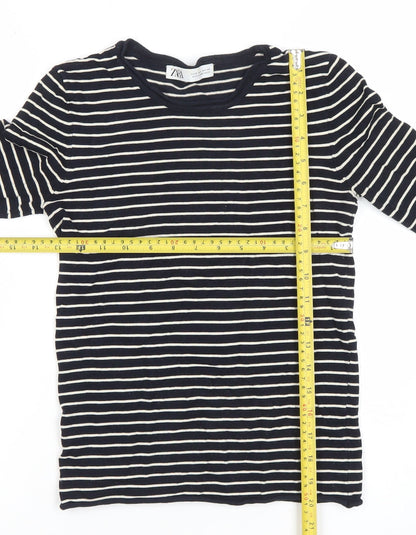 Womens UK Size XS Zara Black Basic T-Shirt