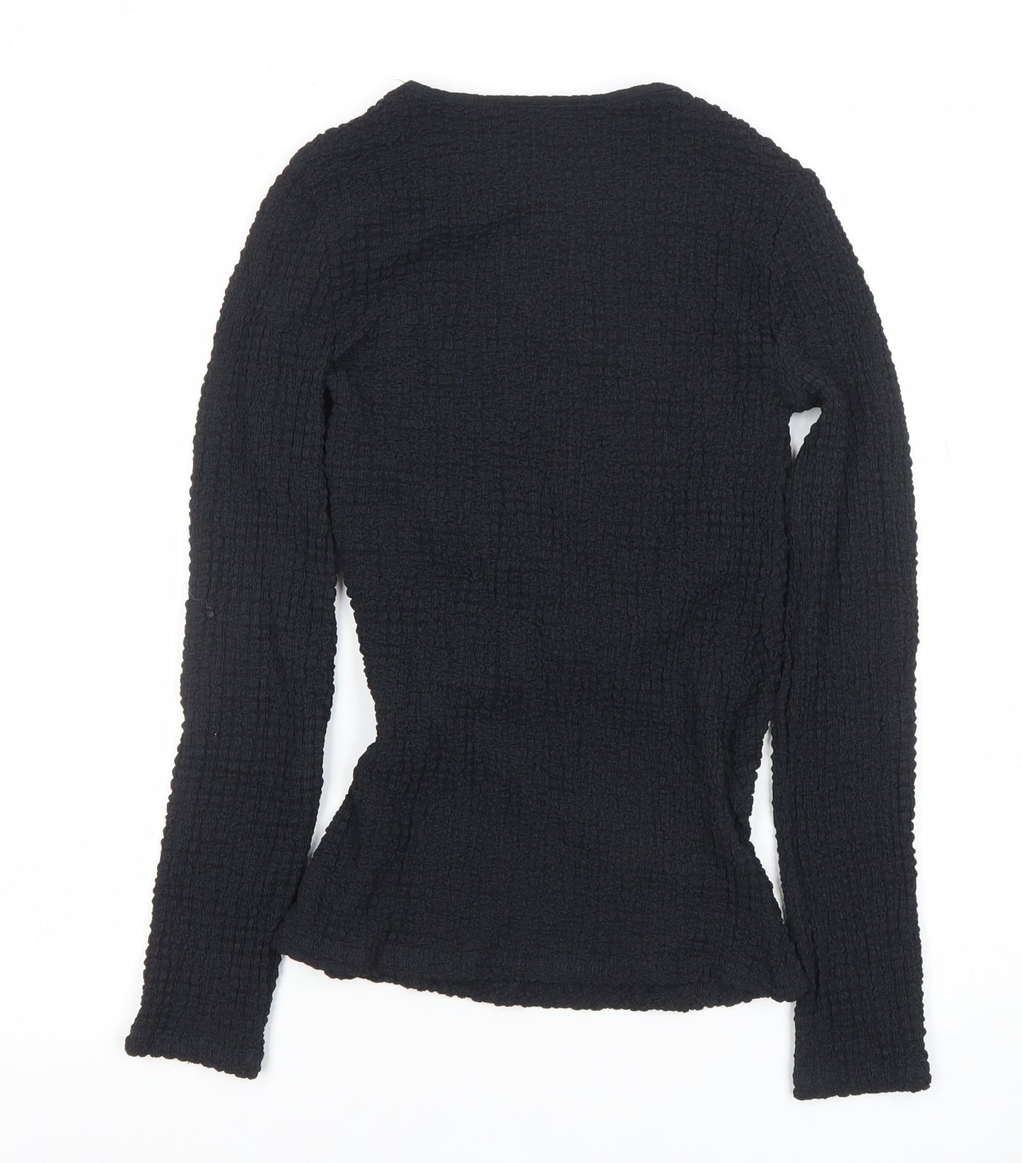 ZARA Women Black Long Sleeve Textured Twist Slim Fit Top M