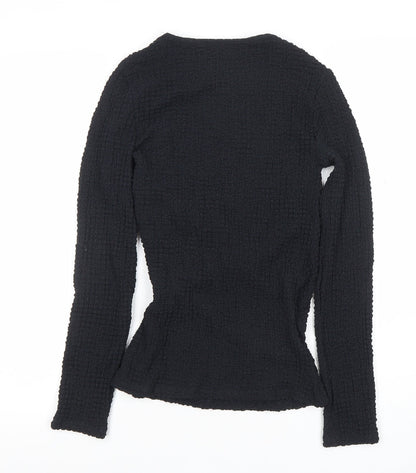 ZARA Women Black Long Sleeve Textured Twist Slim Fit Top M