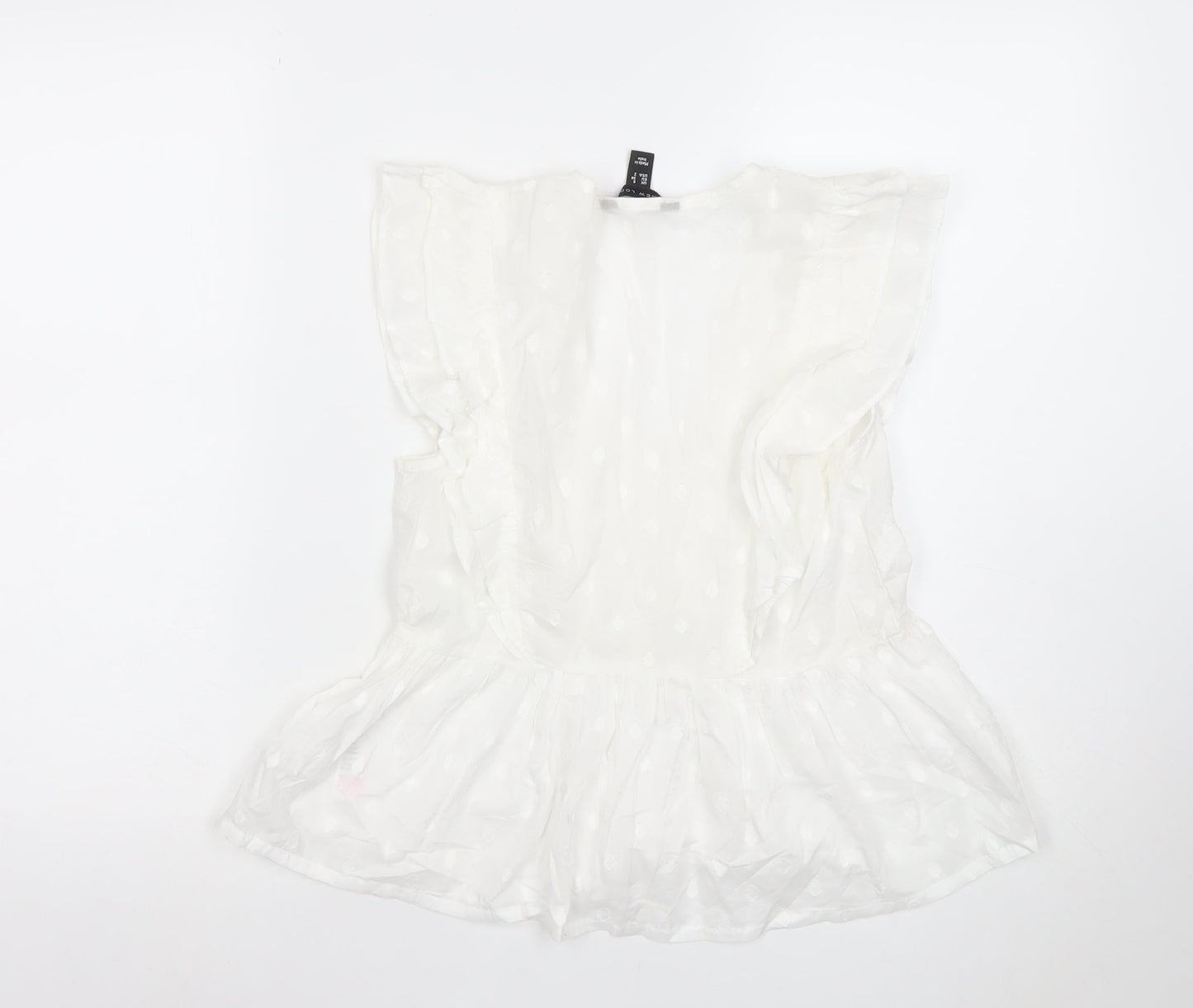 New Look Women’s White Ruffle Polka Dot V-Neck Chiffon Blouse Size 12