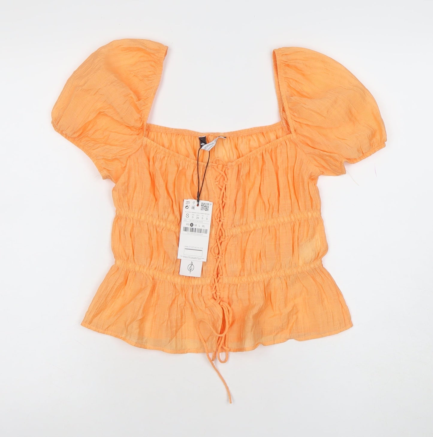 Womens UK Size S Stradivarius Orange Tunic Blouse