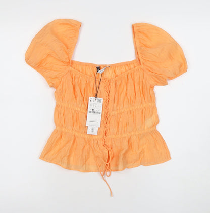 Womens UK Size S Stradivarius Orange Tunic Blouse