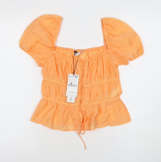 Womens UK Size S Stradivarius Orange Tunic Blouse