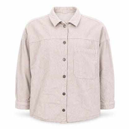 Front view of Next girls’ beige corduroy button-up shirt 12 years 100% cotton