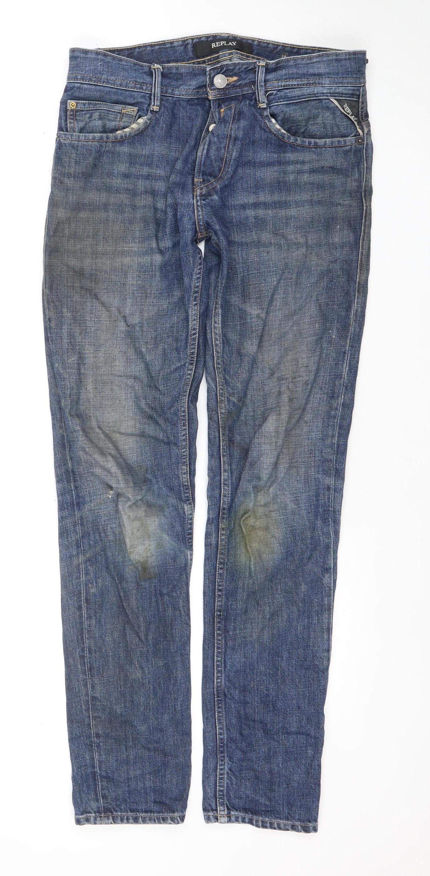 Mens UK Size M Replay Regular Fit Straight Blue Jeans