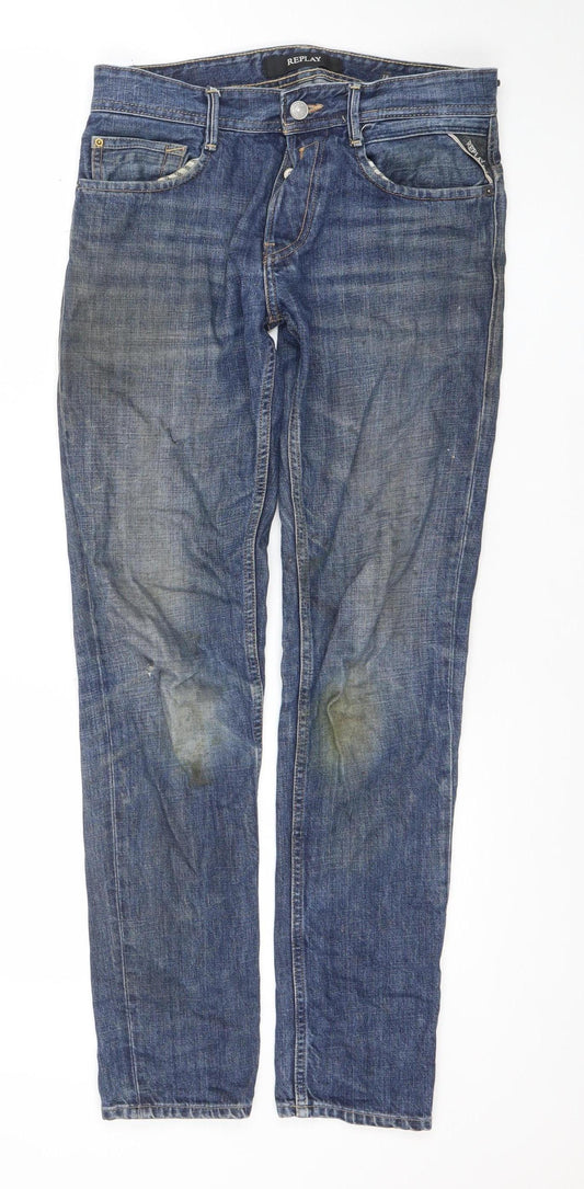 Mens UK Size M Replay Regular Fit Straight Blue Jeans
