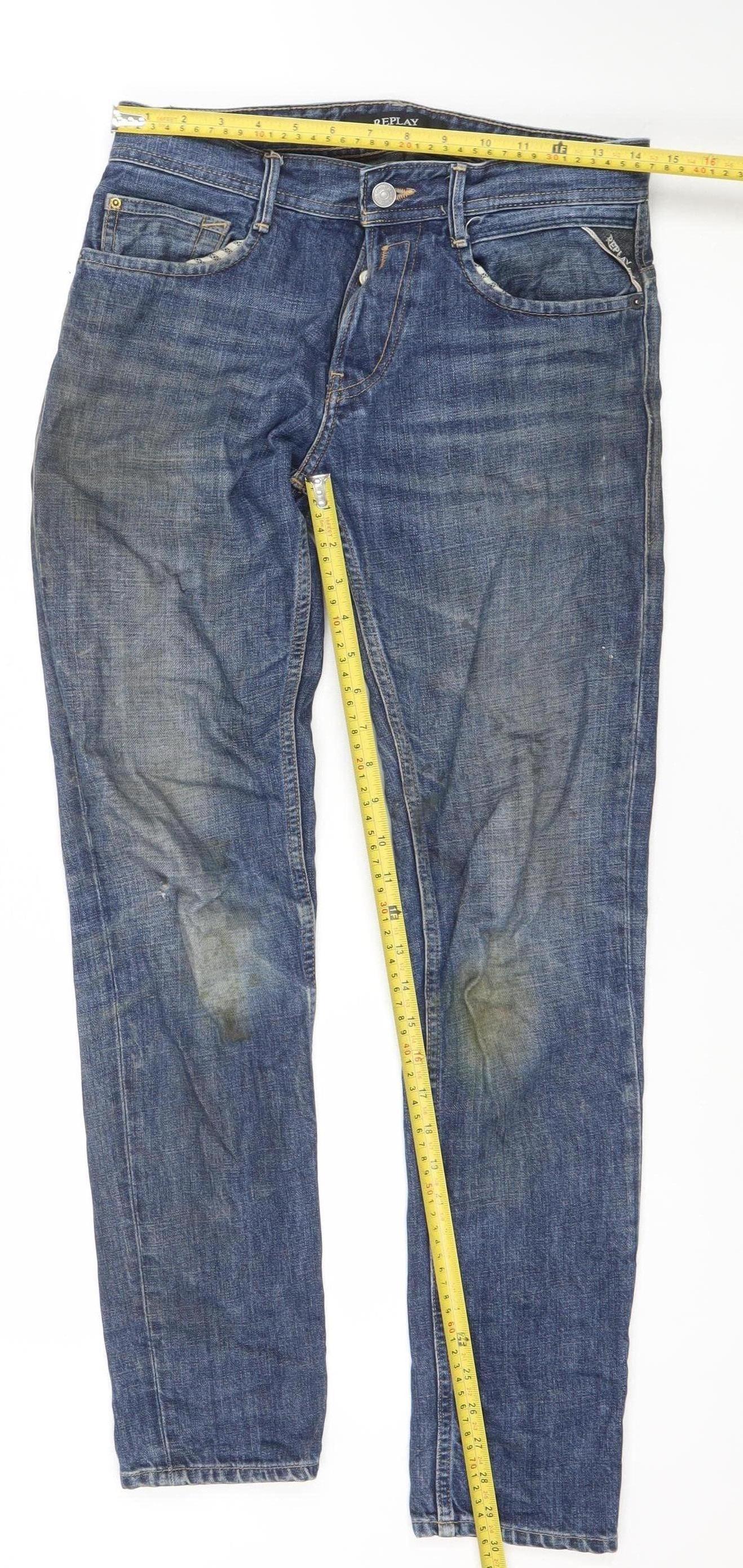 Mens UK Size M Replay Regular Fit Straight Blue Jeans