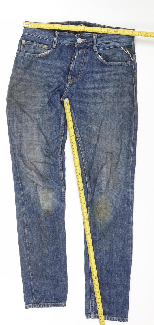 Mens UK Size M Replay Regular Fit Straight Blue Jeans