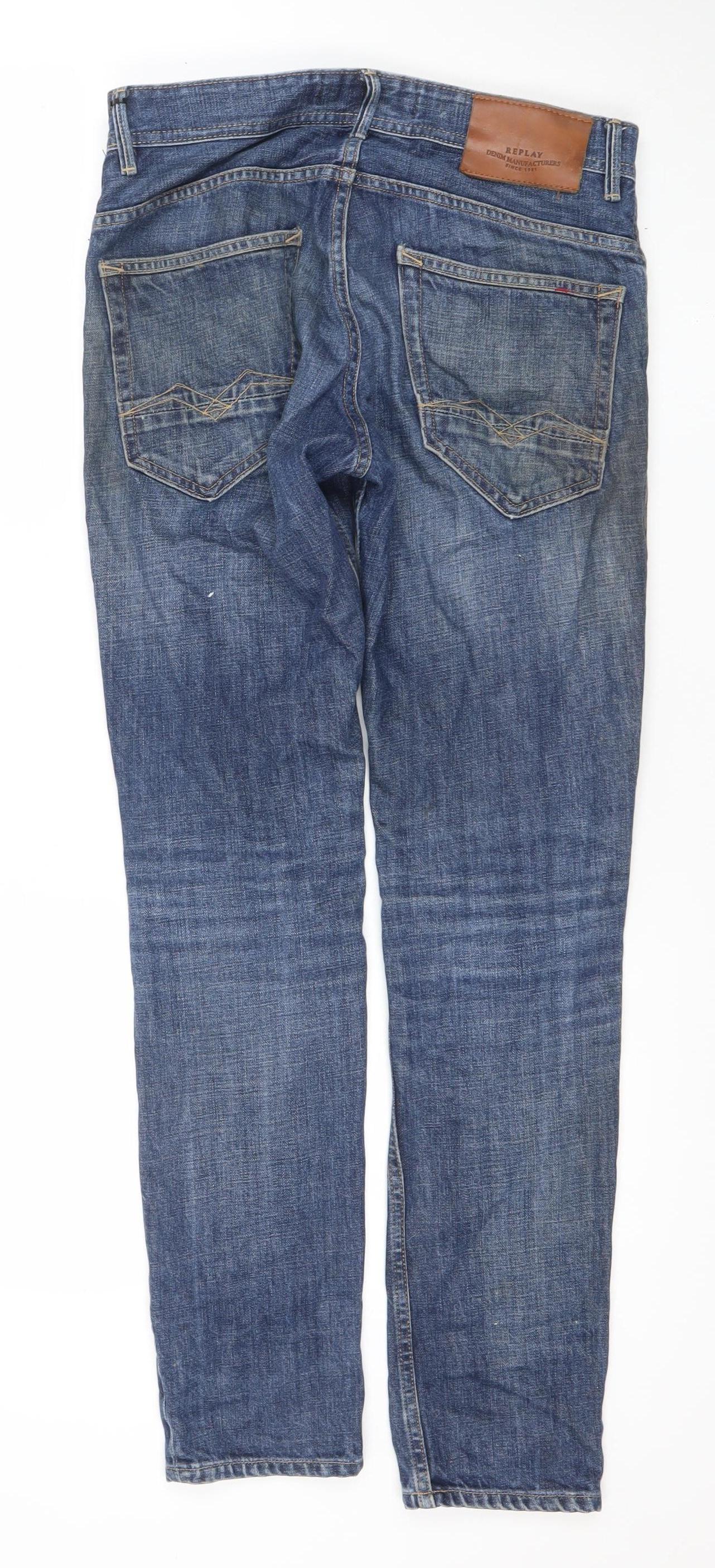 Mens UK Size M Replay Regular Fit Straight Blue Jeans