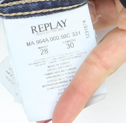 Mens UK Size M Replay Regular Fit Straight Blue Jeans