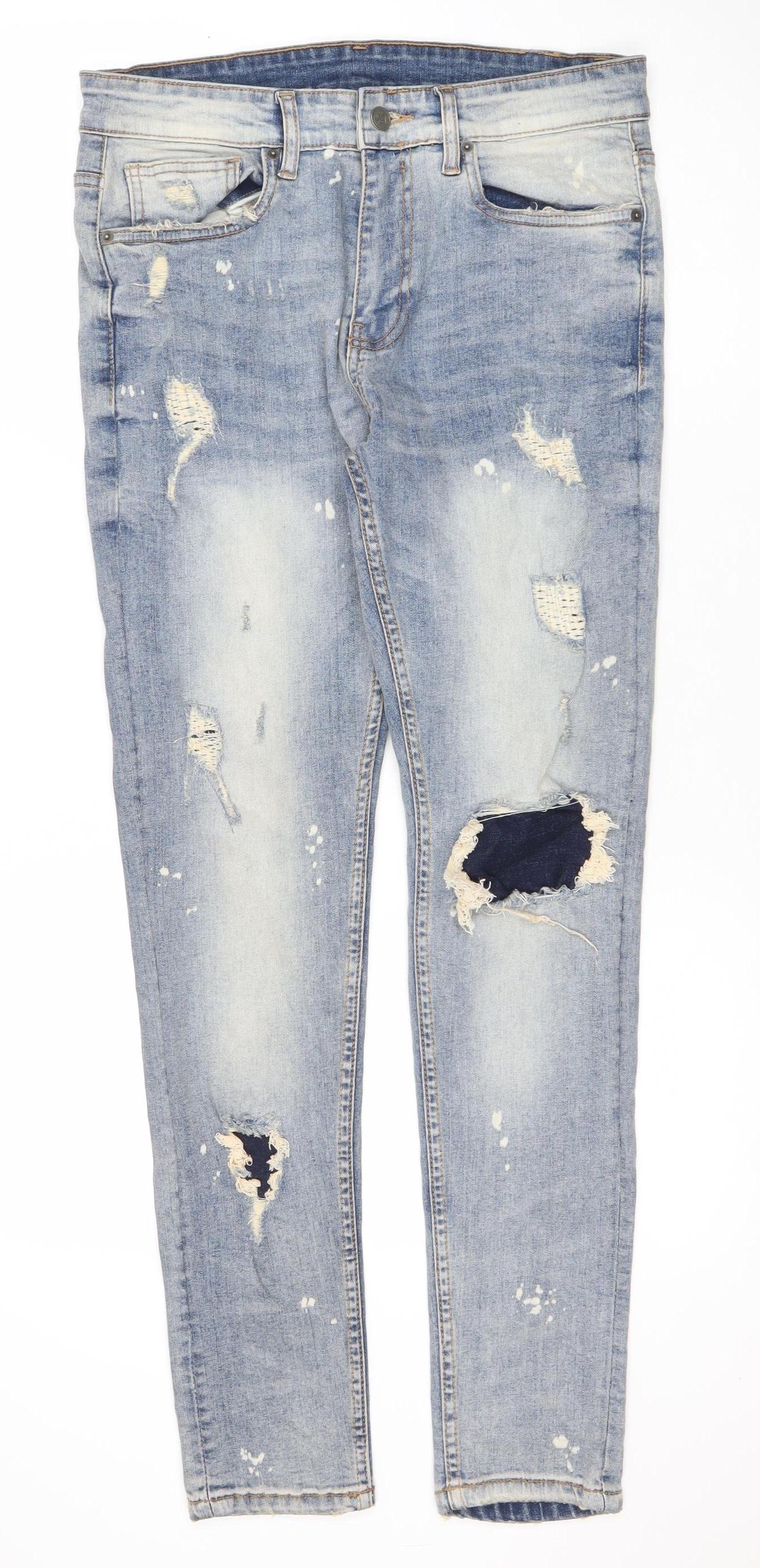 JK Attire Men’s Blue Light Wash Distressed Skinny Jeans 32R