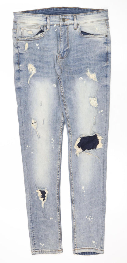 JK Attire Men’s Blue Light Wash Distressed Skinny Jeans 32R