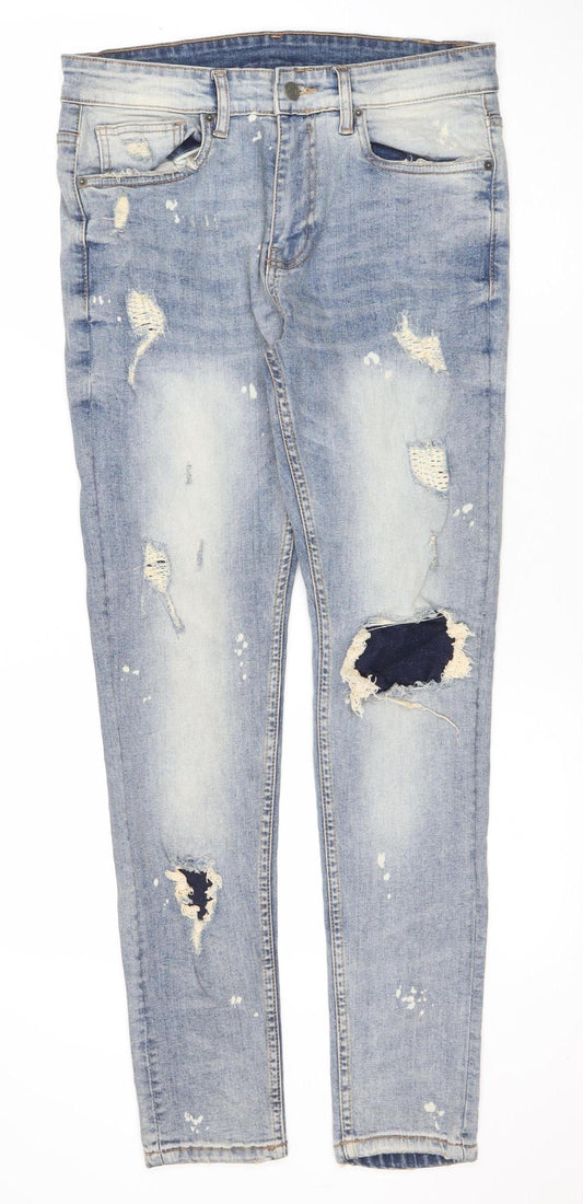 JK Attire Men’s Blue Light Wash Distressed Skinny Jeans 32R