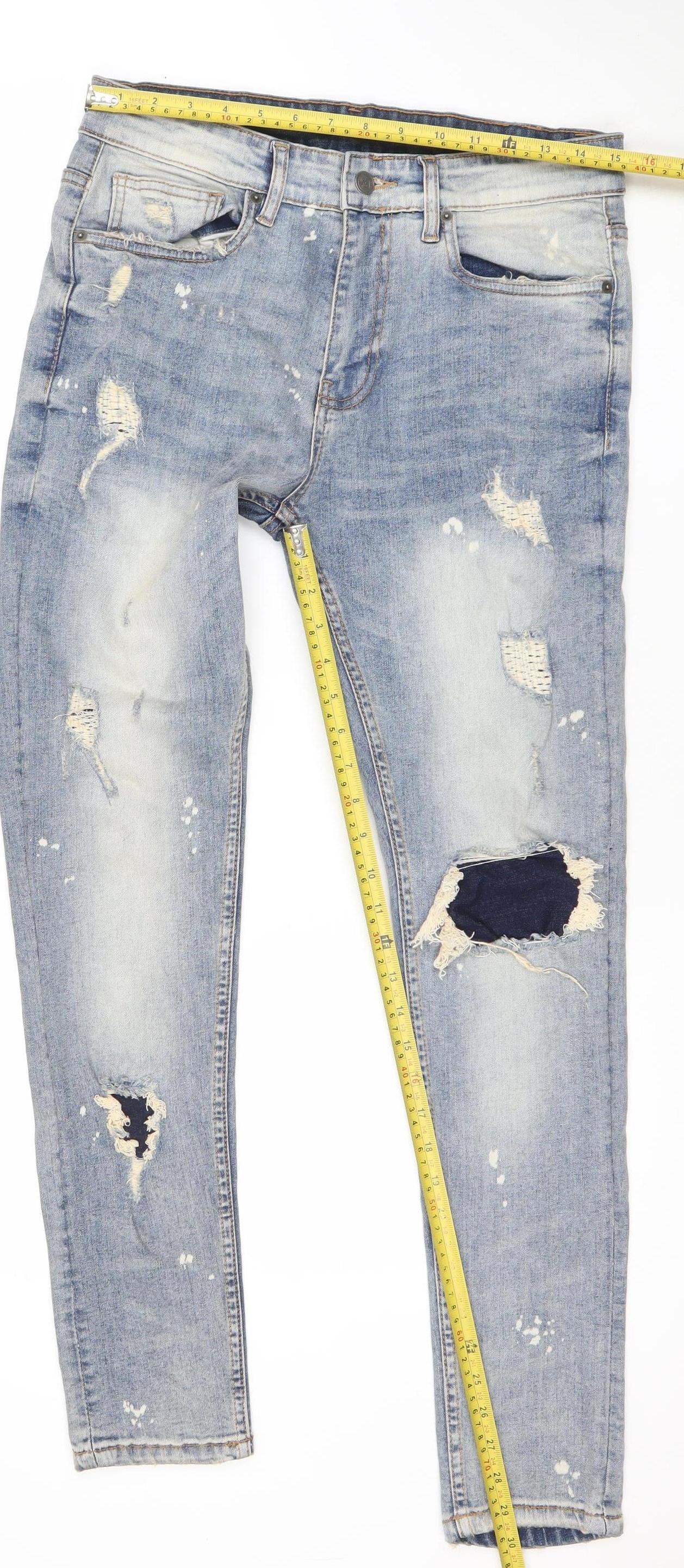 JK Attire Men’s Blue Light Wash Distressed Skinny Jeans 32R