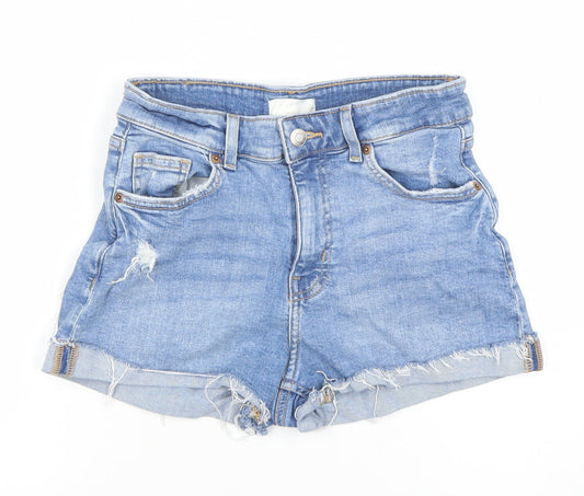 H&M Women's Blue Size 10 Cut-Off Denim Shorts Distressed Style