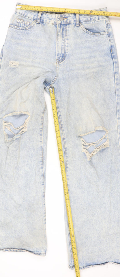 SHEIN Women’s Blue Distressed Wide-Leg Denim Jeans Size 10