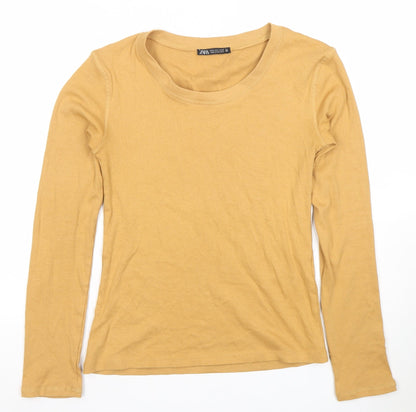 Womens UK Size S Zara Beige Basic T-Shirt