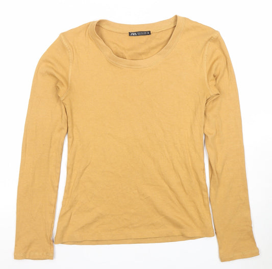 Womens UK Size S Zara Beige Basic T-Shirt