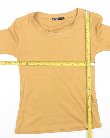 Womens UK Size S Zara Beige Basic T-Shirt