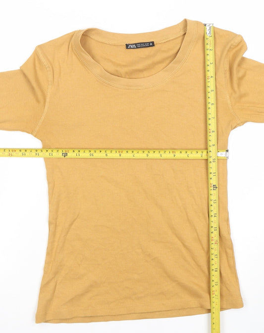 Womens UK Size S Zara Beige Basic T-Shirt