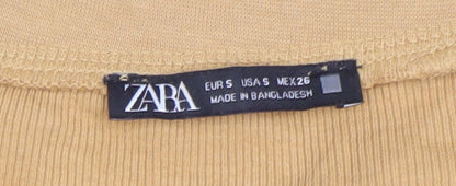 Womens UK Size S Zara Beige Basic T-Shirt