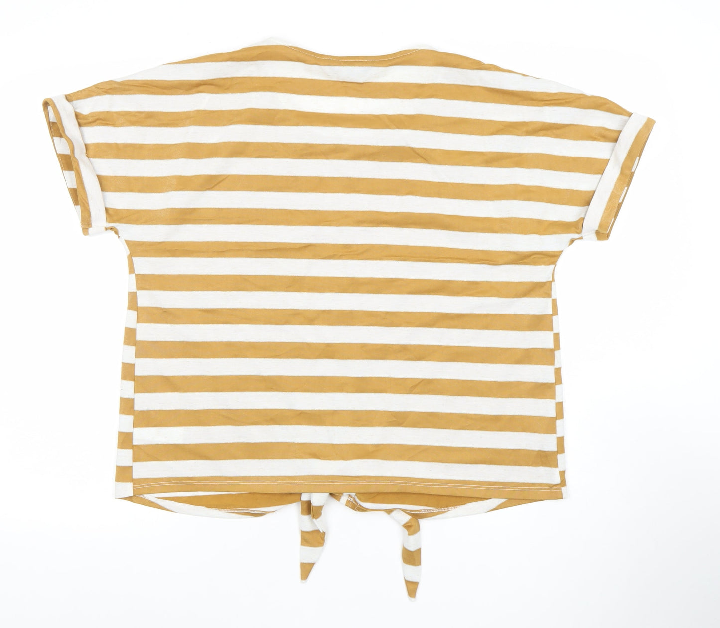 F&F Women’s Mustard White Striped Tie Front Cotton T-Shirt Size 16