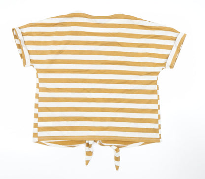 F&F Women’s Mustard White Striped Tie Front Cotton T-Shirt Size 16