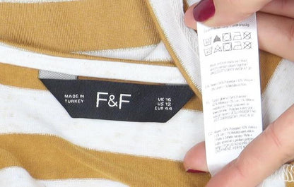 F&F Women’s Mustard White Striped Tie Front Cotton T-Shirt Size 16