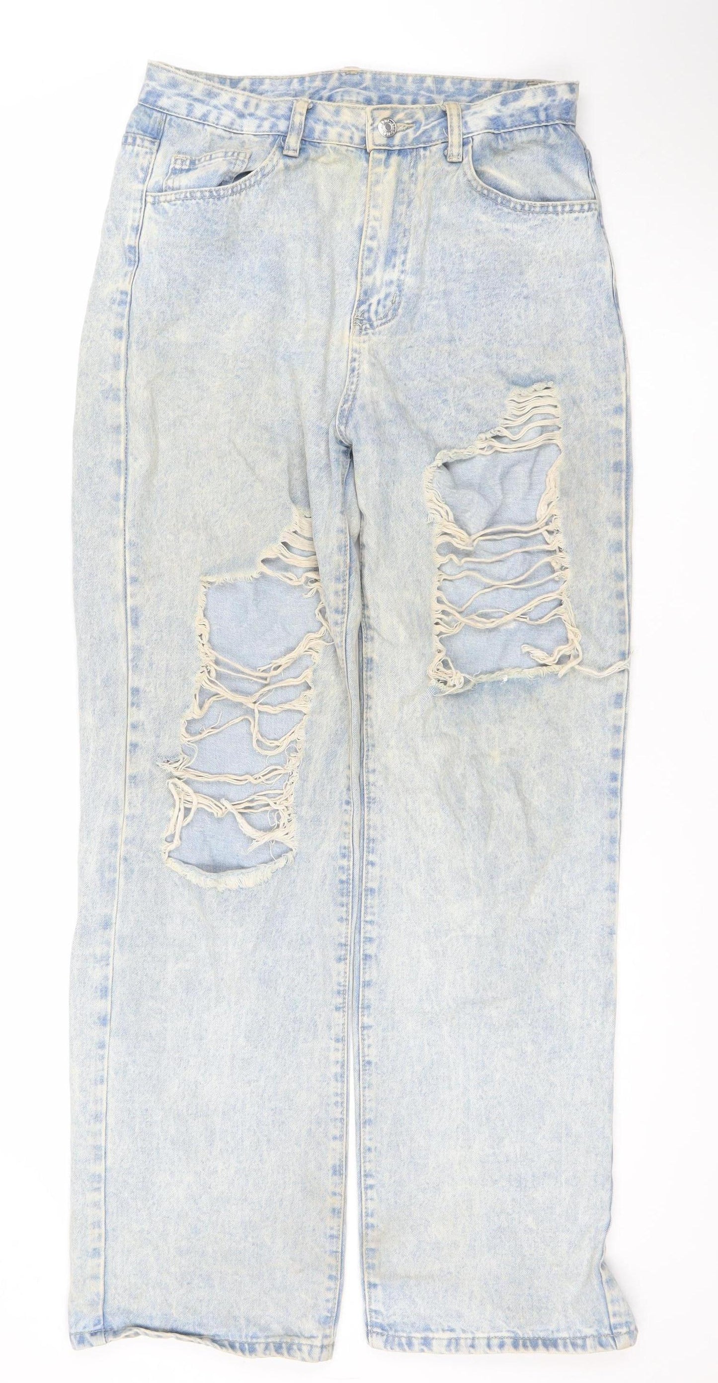 SHEIN Womens Blue Distressed Straight Leg Denim Jeans Size 10