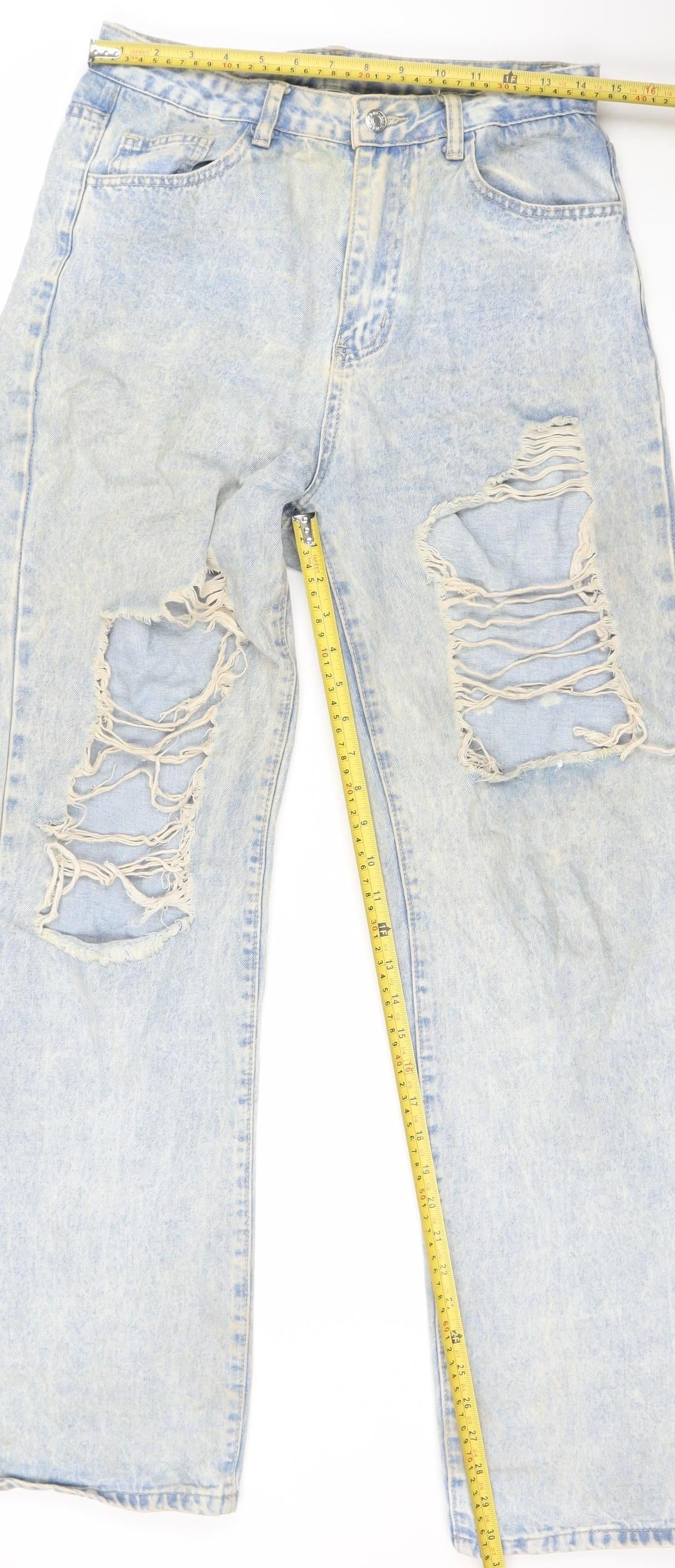 SHEIN Womens Blue Distressed Straight Leg Denim Jeans Size 10