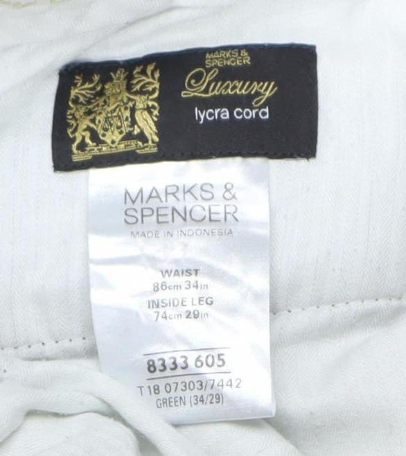 Marks and Spencer Men's Black Corduroy Trousers 34W 29L Regular Fit