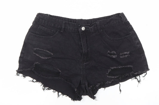 SHEIN Women’s Black Cut-Off Denim Shorts 2XL Distressed High Rise