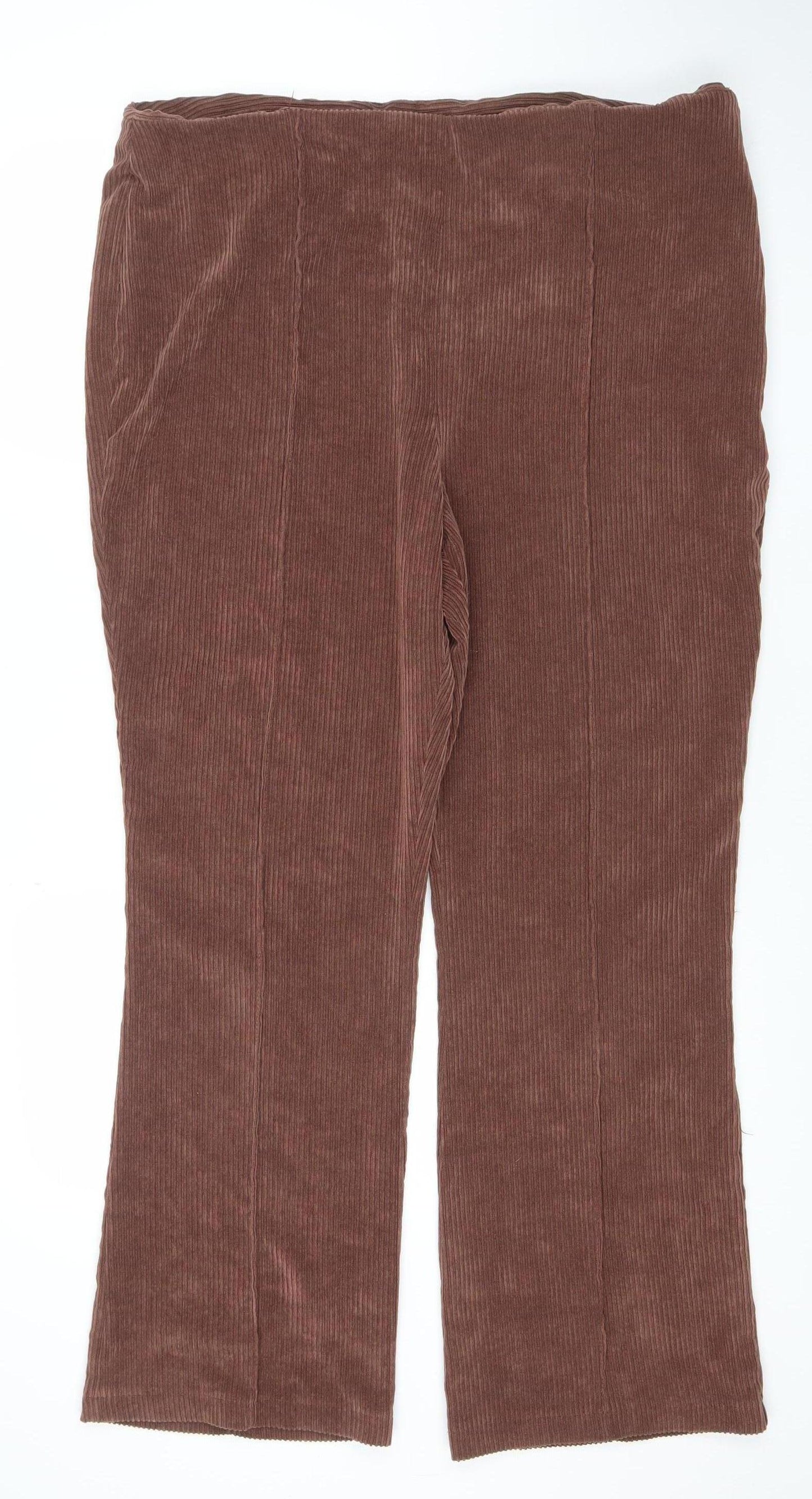 Primark Women Brown Size 20 Corduroy Wide-Leg Trousers