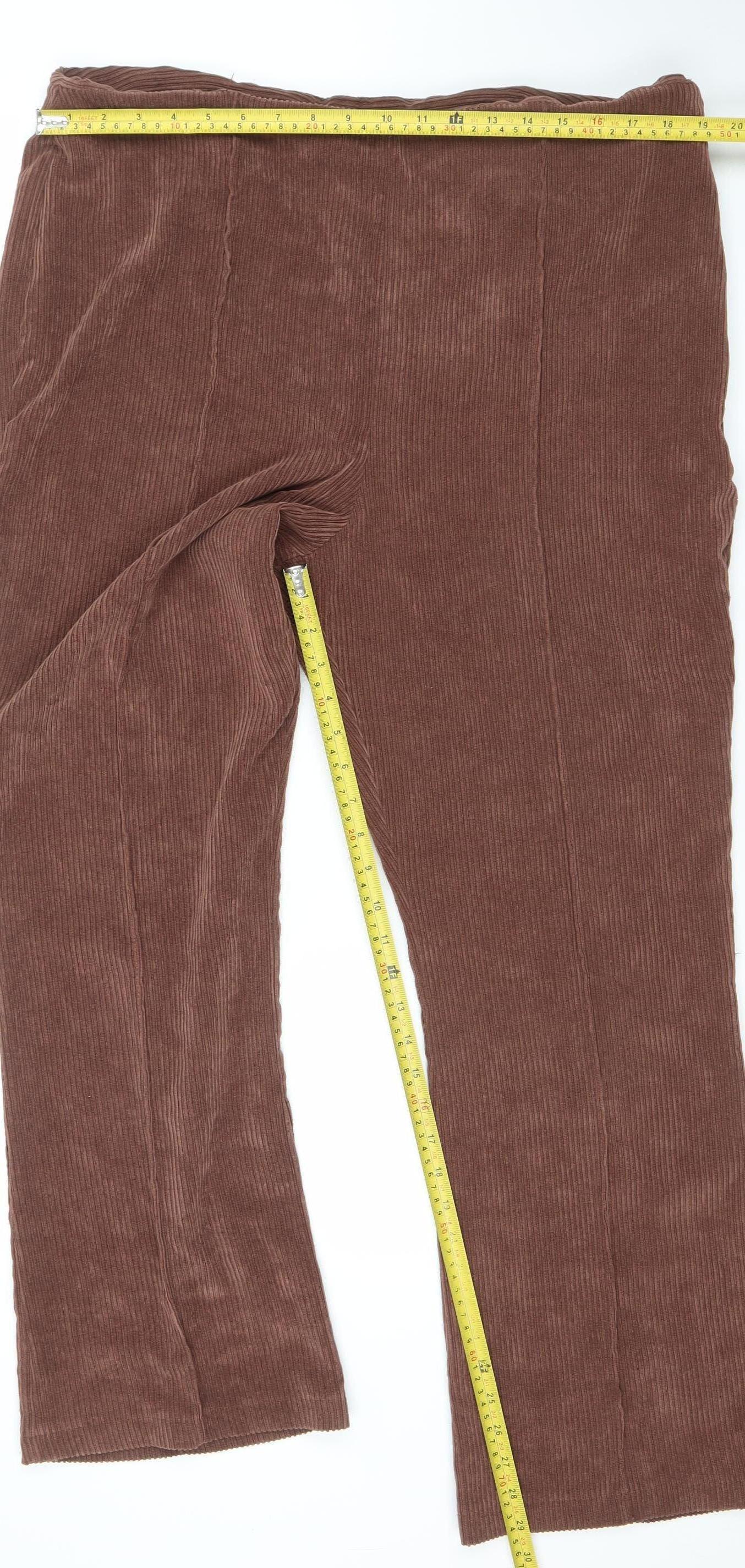 Primark Women Brown Size 20 Corduroy Wide-Leg Trousers
