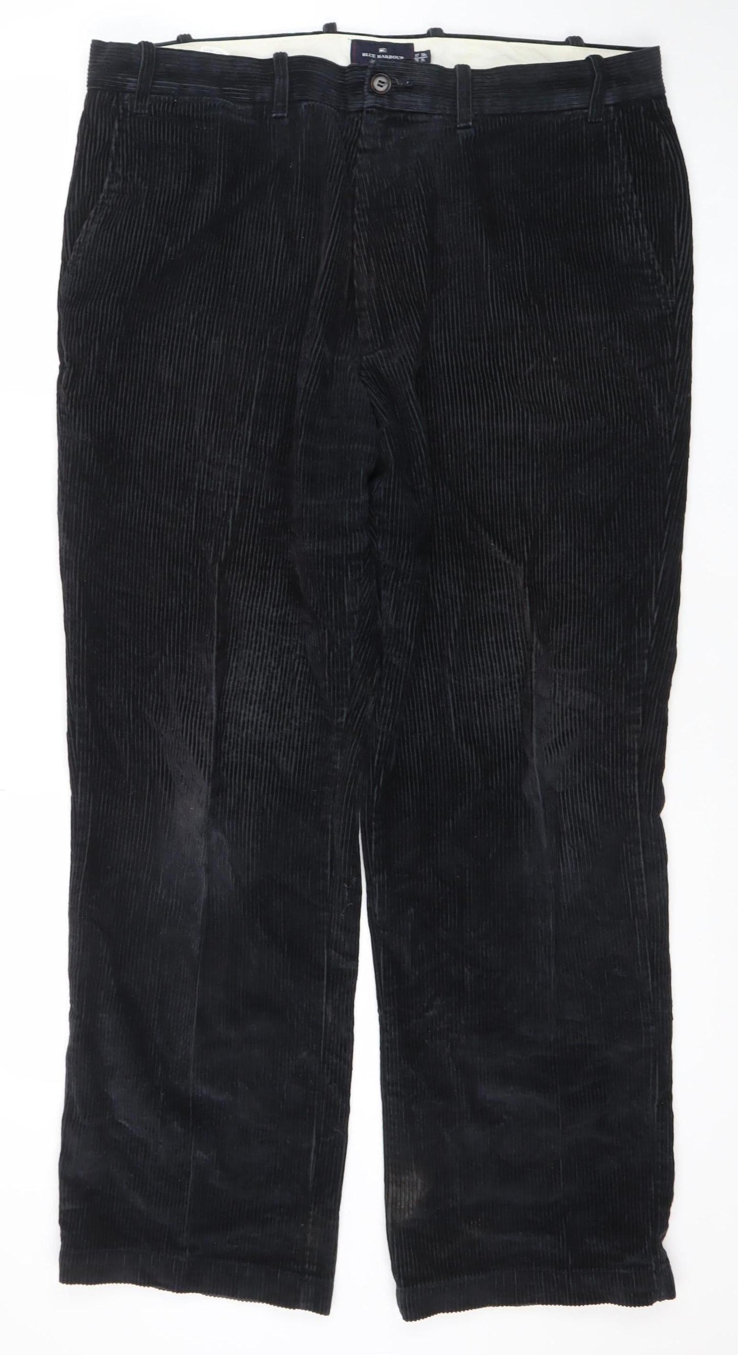 Marks and Spencer Blue Harbour Men’s Black Corduroy Straight Trousers 38W 31L