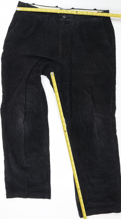 Marks and Spencer Blue Harbour Men’s Black Corduroy Straight Trousers 38W 31L