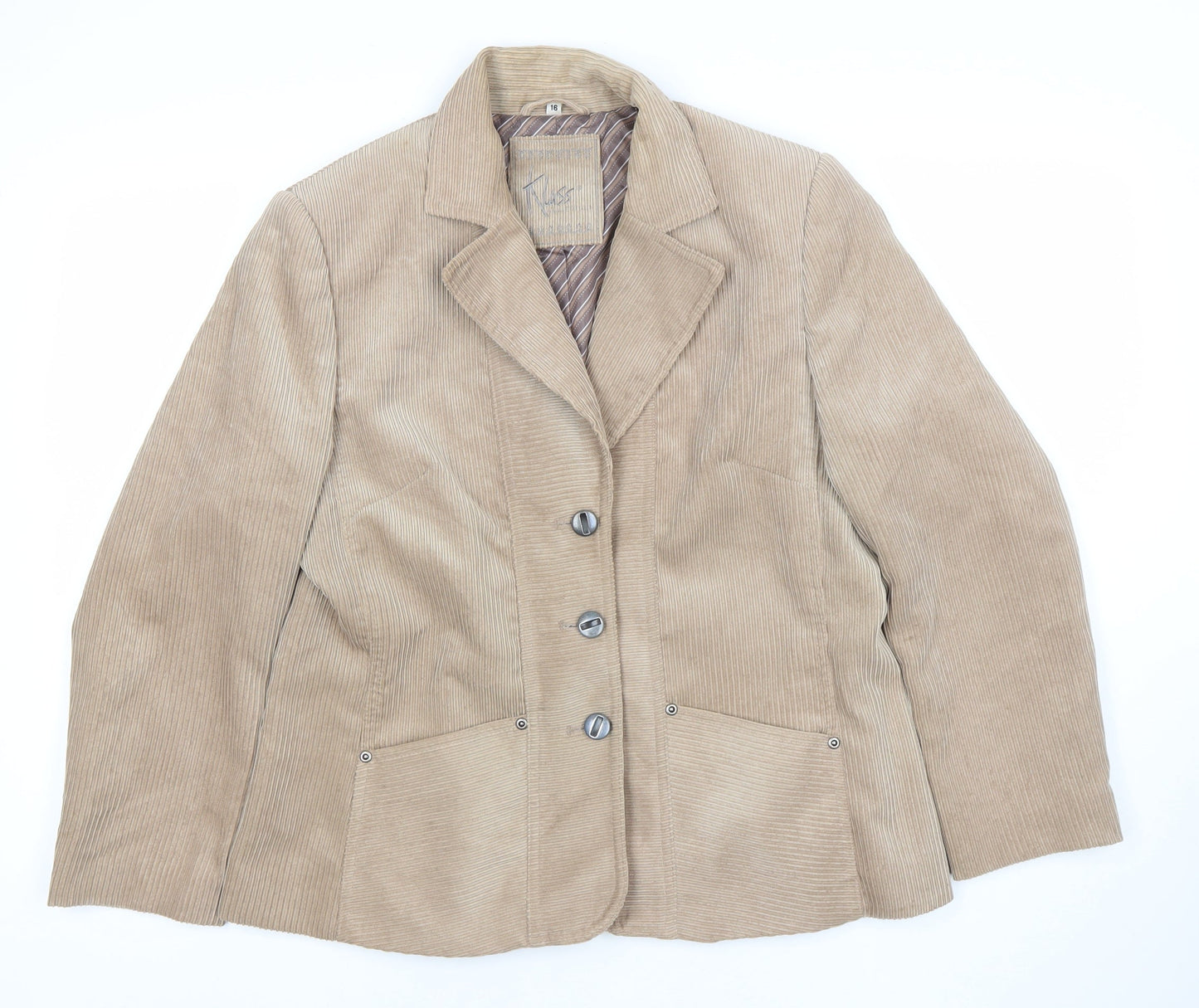 Klass Collection Women Beige Corduroy Blazer Jacket Size 16