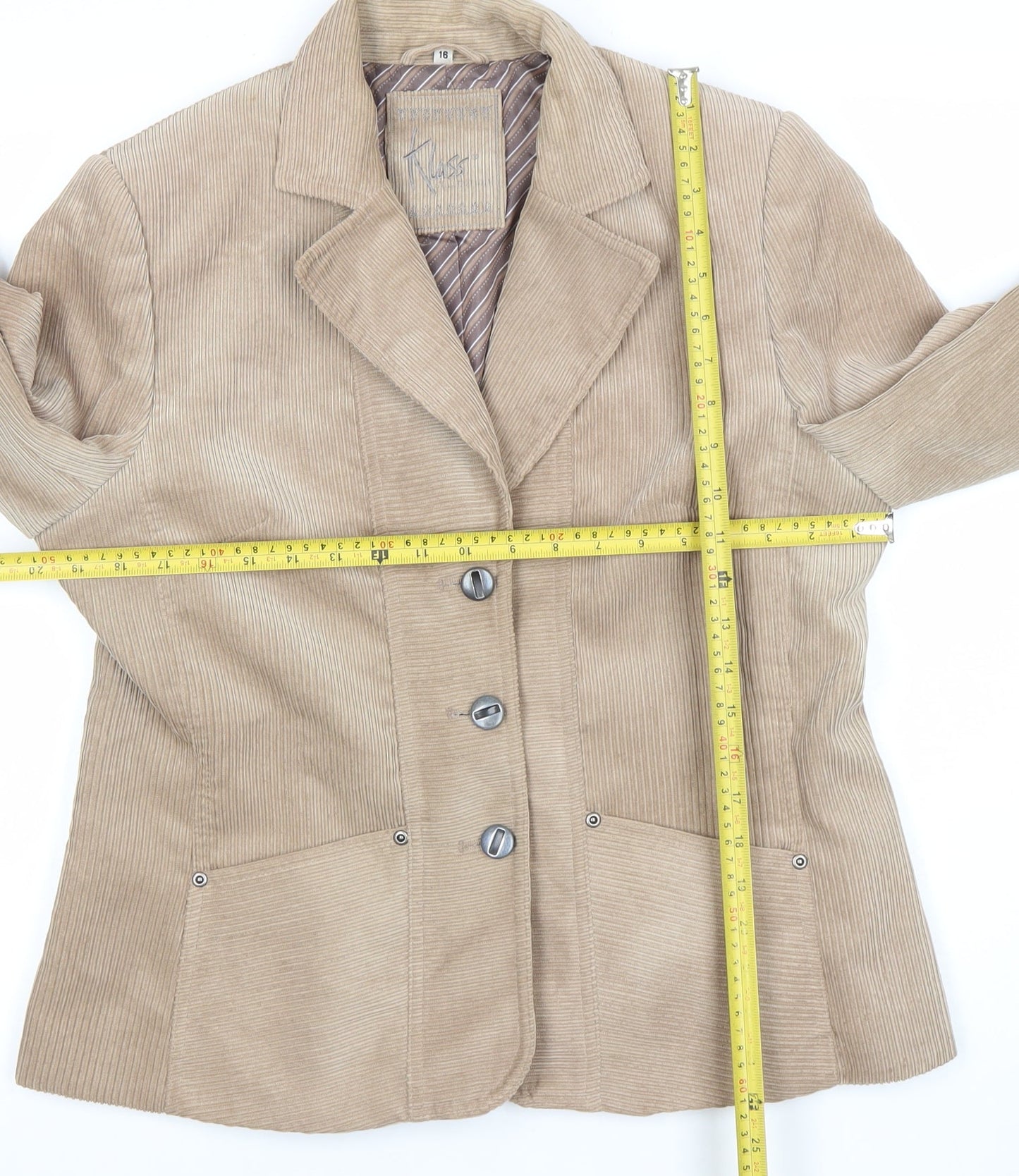 Klass Collection Women Beige Corduroy Blazer Jacket Size 16