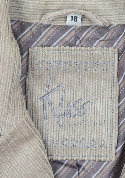 Klass Collection Women Beige Corduroy Blazer Jacket Size 16