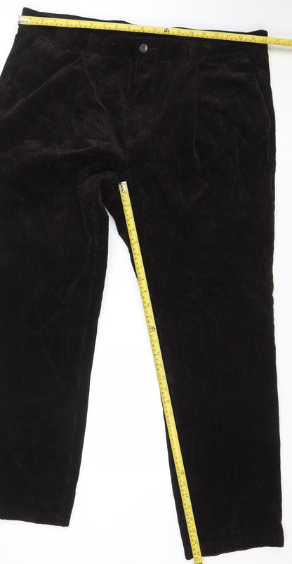 Marks and Spencer Men’s Brown Corduroy Regular Fit Trousers 42W 31L