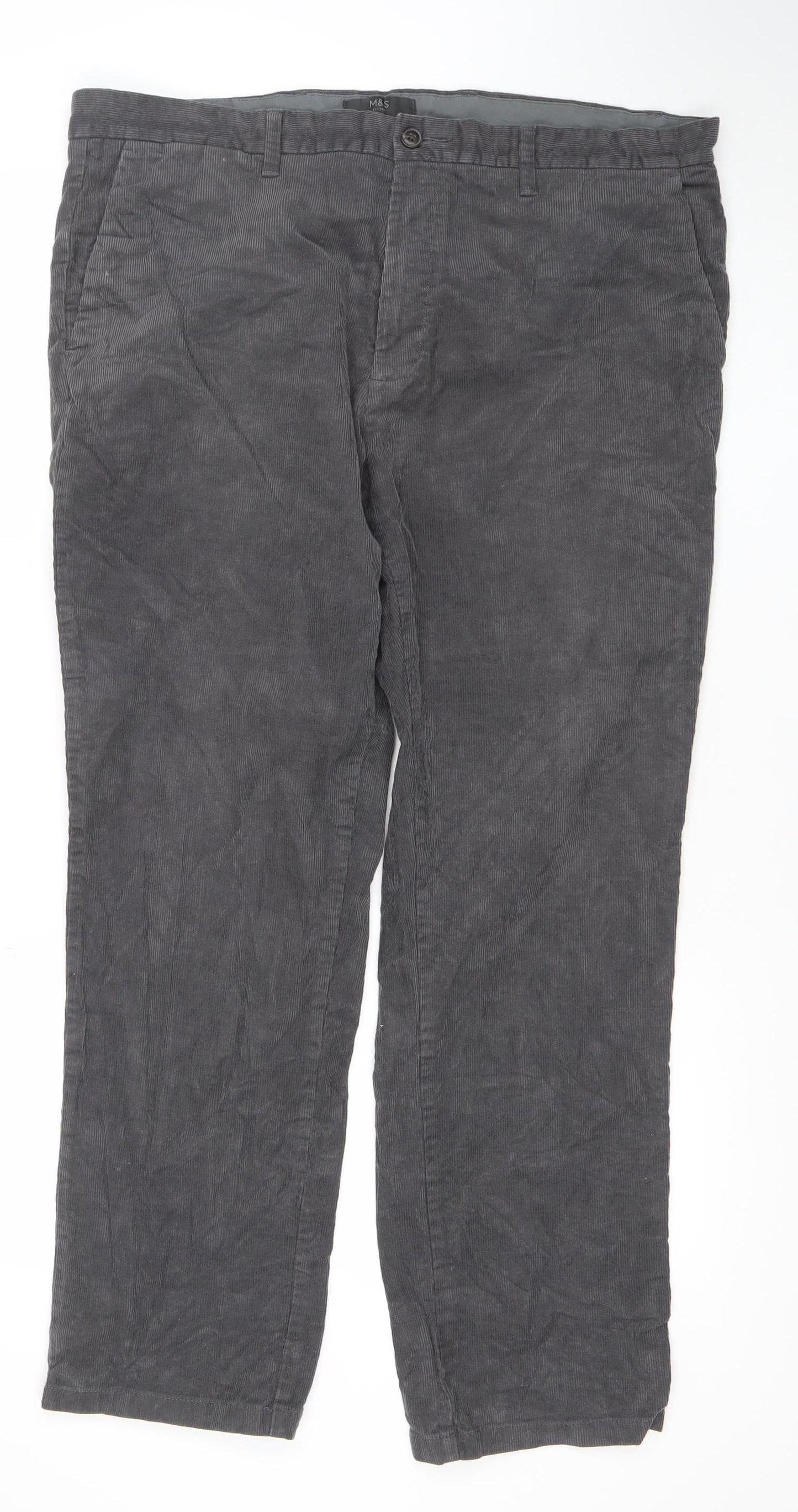 Marks and Spencer Men's Grey Linen Blend Regular Fit Trousers 40W 31L